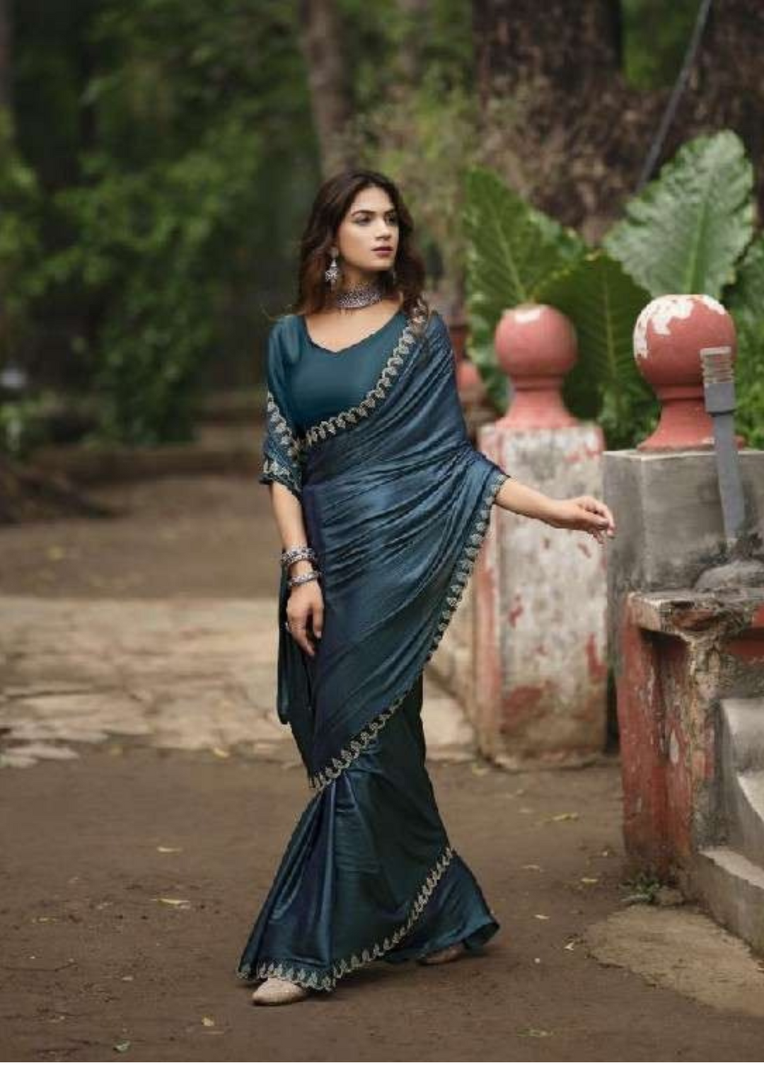 Elegant Swarovski Border Designer Silk Saree