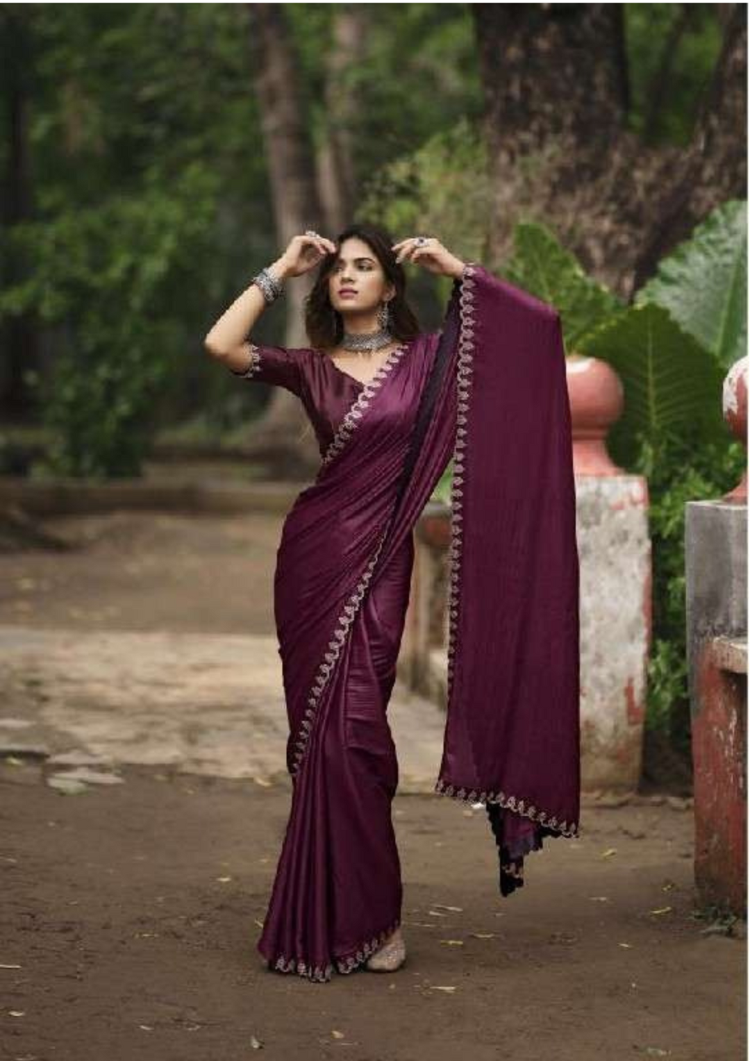 Elegant Swarovski Border Designer Silk Saree