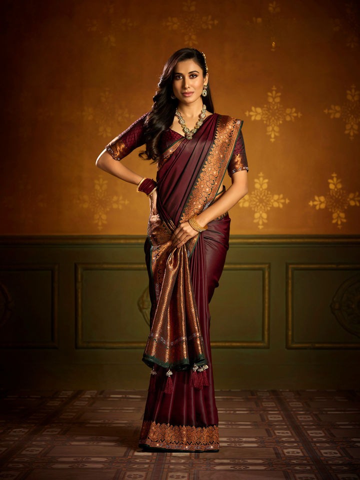 Exclusive Soft Silk Heavy Swarovski Border Saree : Occasional Wear