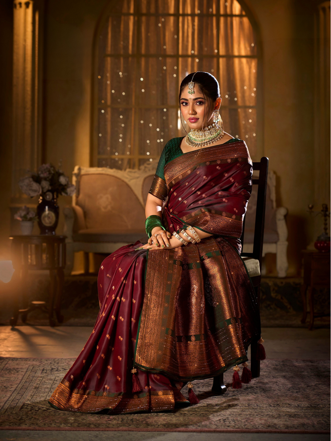 Exquisite Swarovski Heavy Stone Work Silk Saree