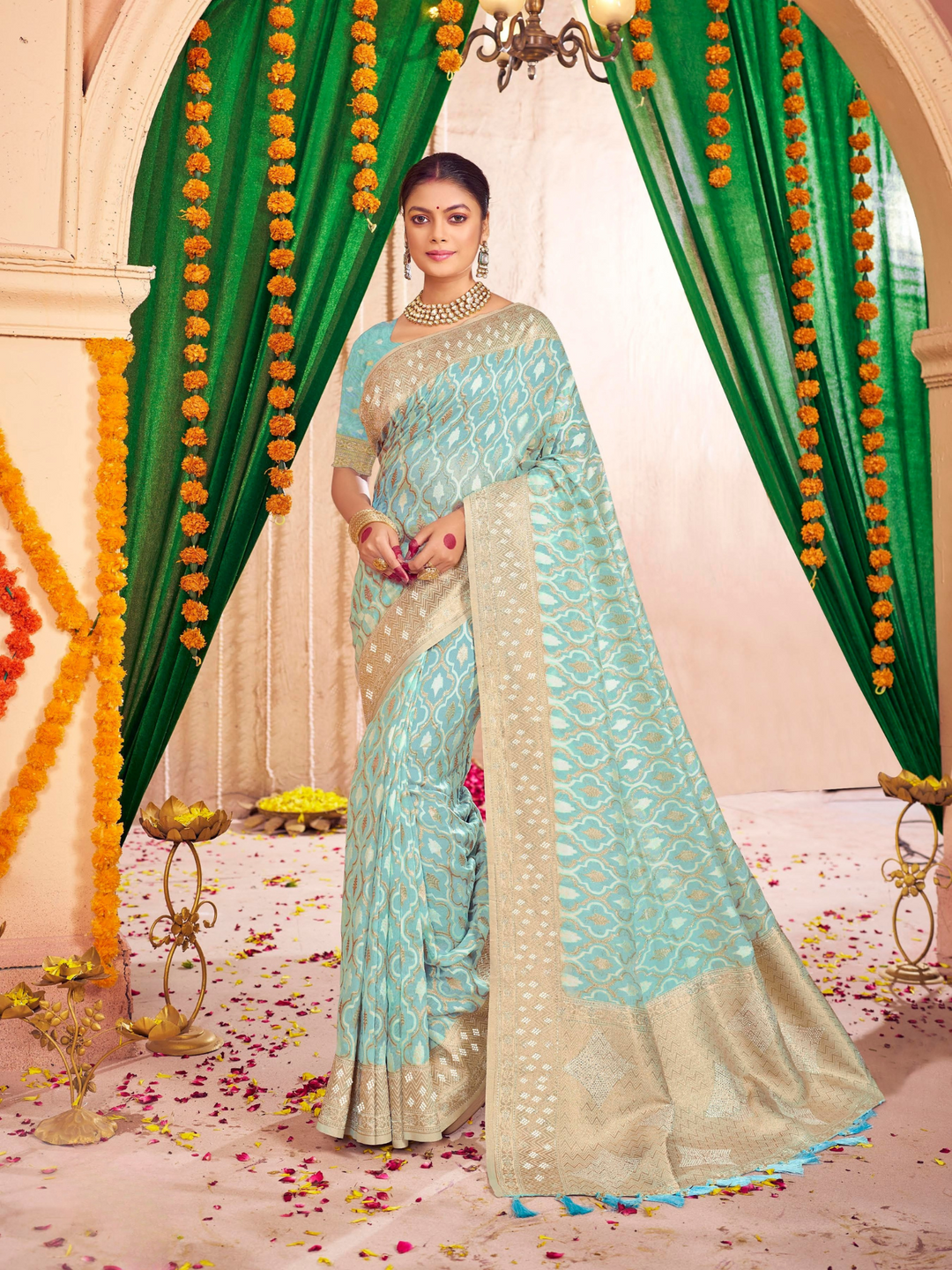 Elegant Heavy Swarovski Border Silk Saree