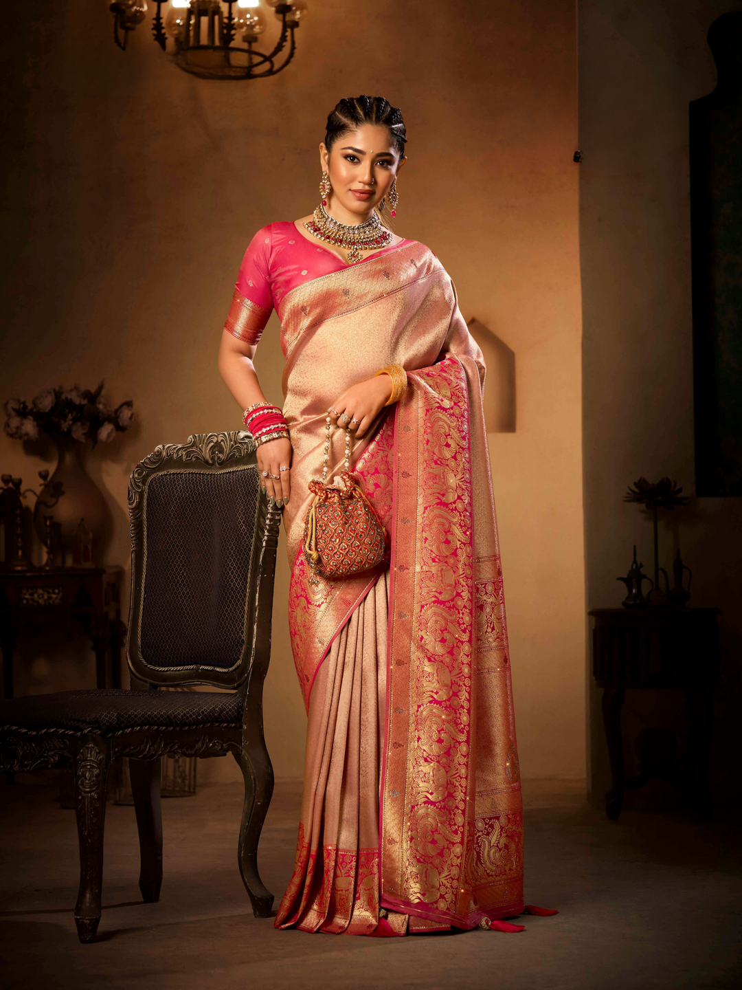 Exclusive South Silk Elephant Border saree