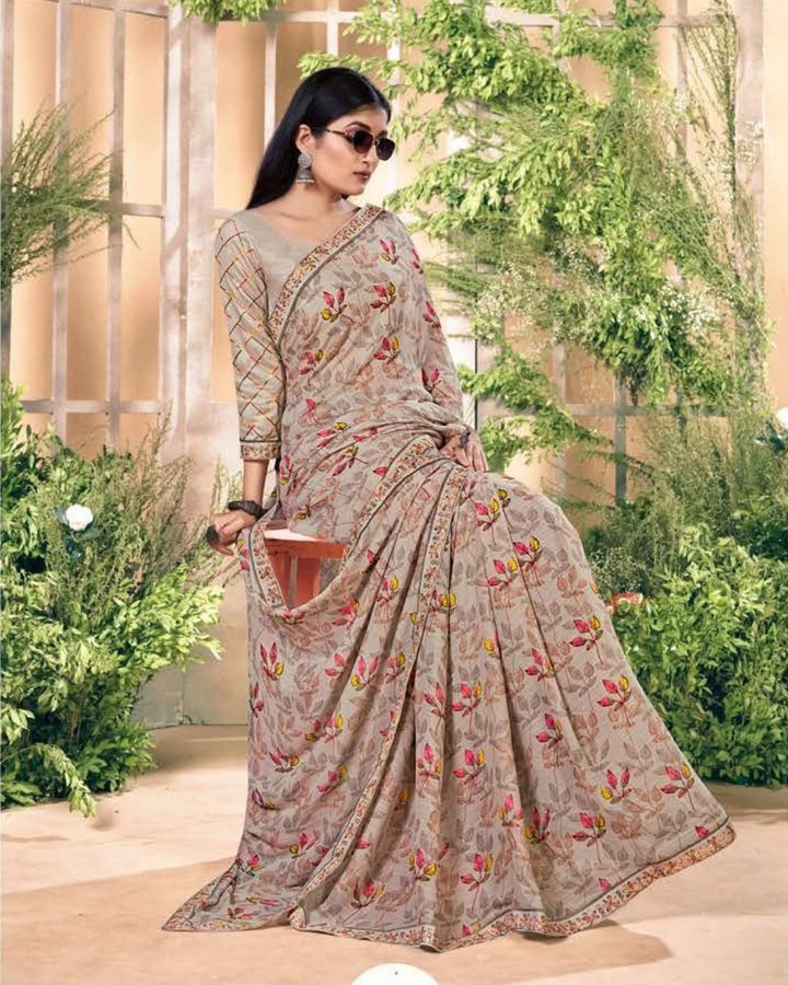 Pure Geoegette Daily Wear Saree With Designer Blouse