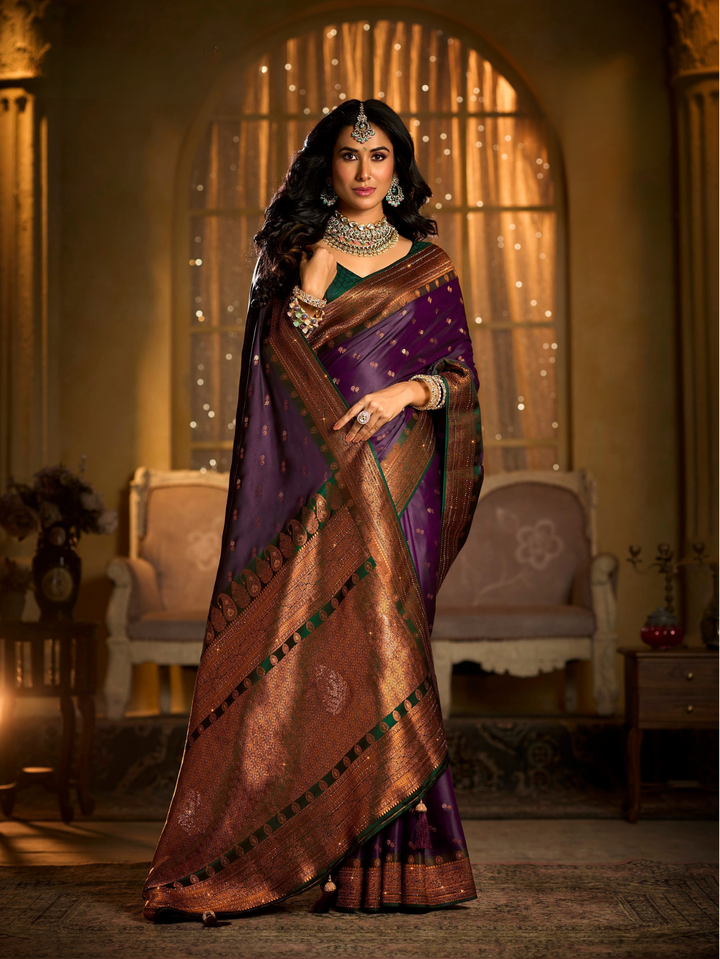 Exquisite Swarovski Heavy Stone Work Silk Saree