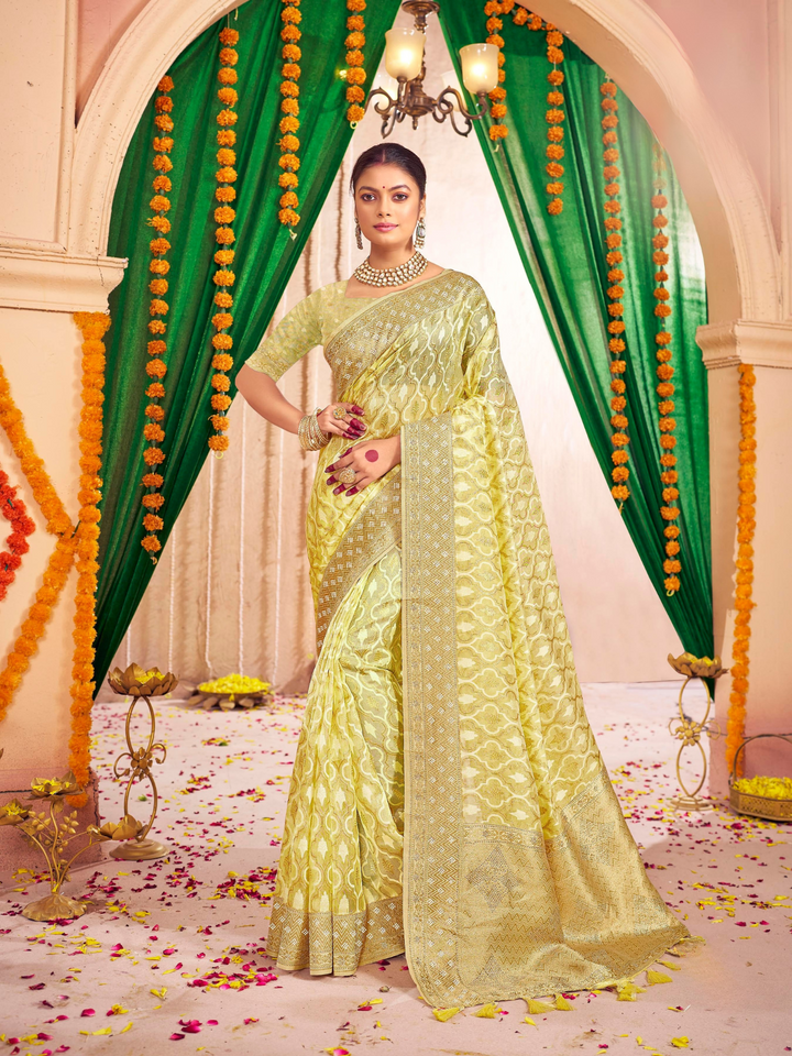 Elegant Heavy Swarovski Border Silk Saree