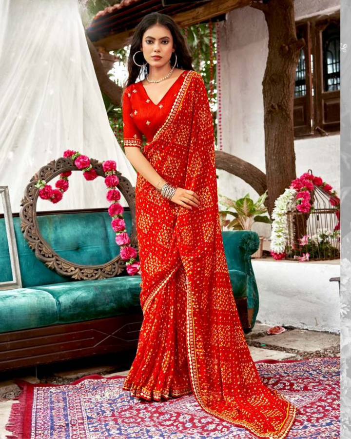 Designer Blouse Beautiful Bandhej Saree - Dwarkadas Shamkumar