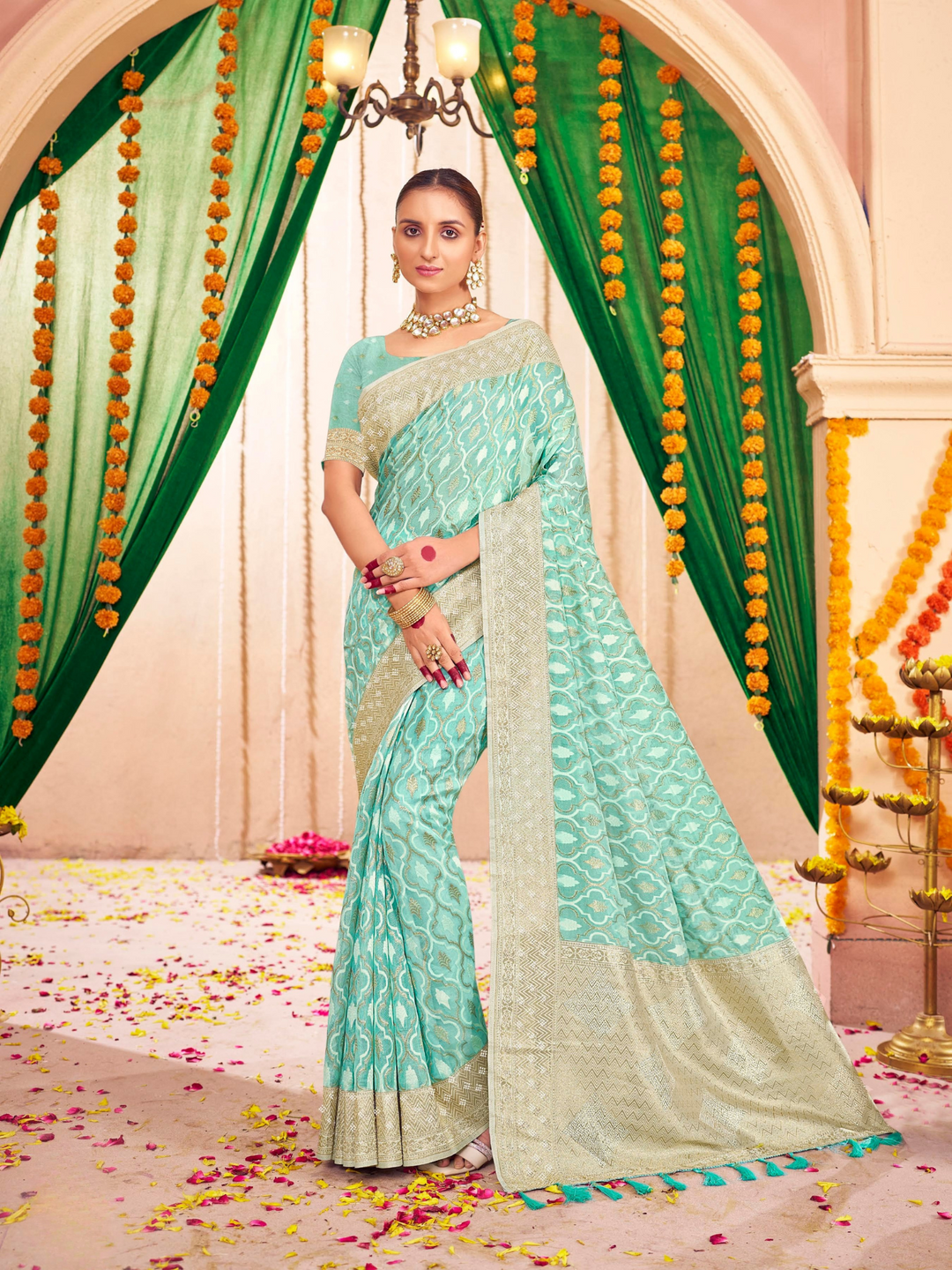 Elegant Heavy Swarovski Border Silk Saree