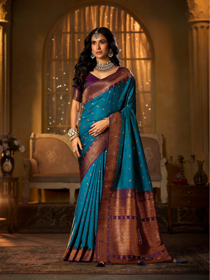 Exquisite Swarovski Heavy Stone Work Silk Saree