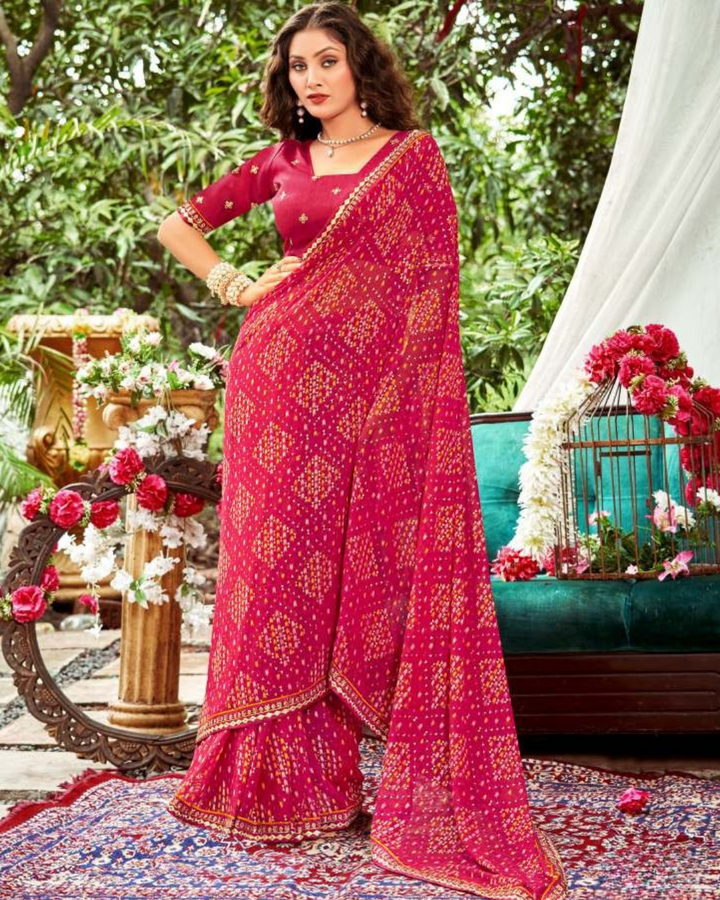 Designer Blouse Beautiful Bandhej Saree - Dwarkadas Shamkumar