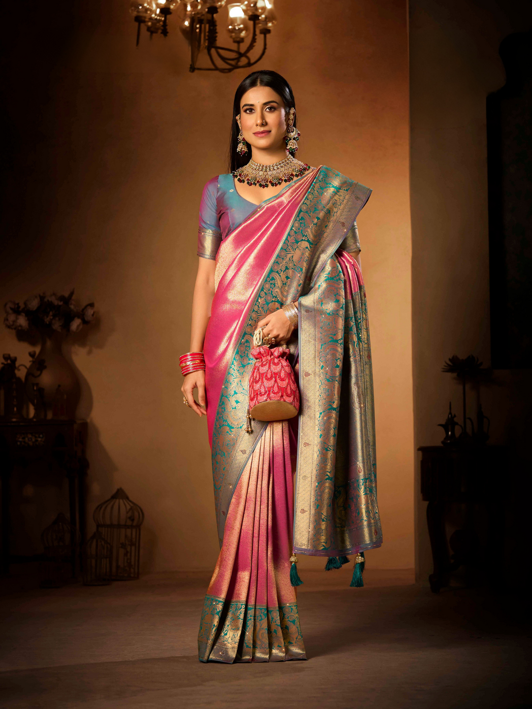 Exclusive South Silk Elephant Border saree