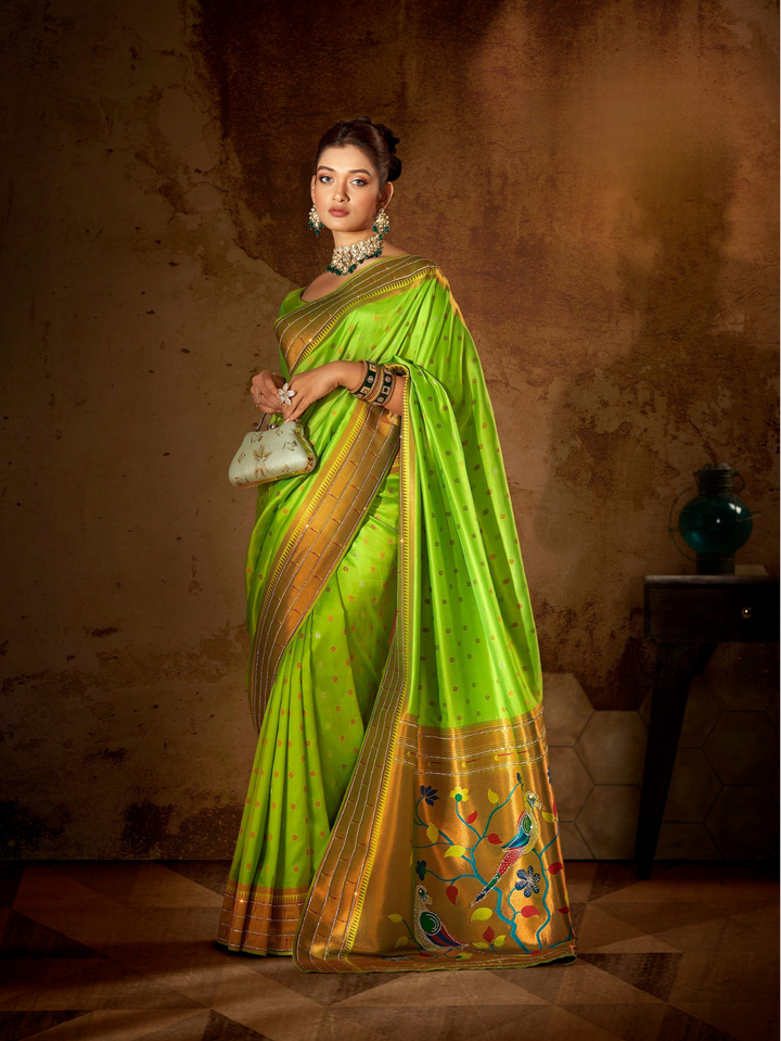 Triple Muniya Heavy Swarovski Work Paithani Saree