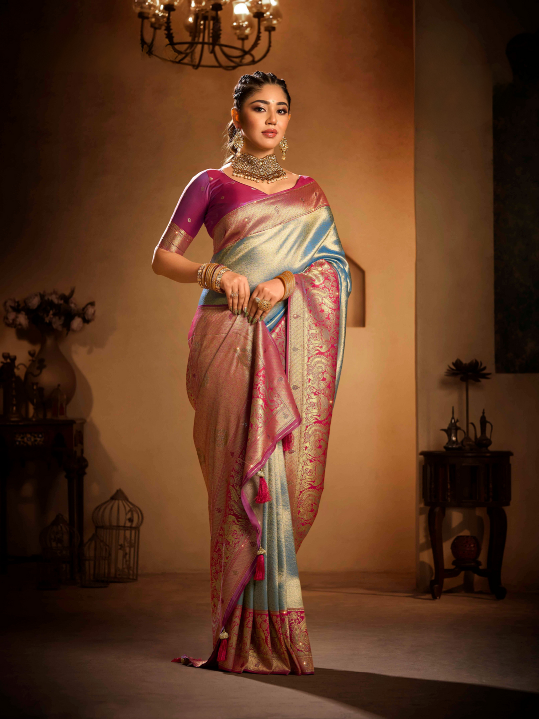 Exclusive South Silk Elephant Border saree