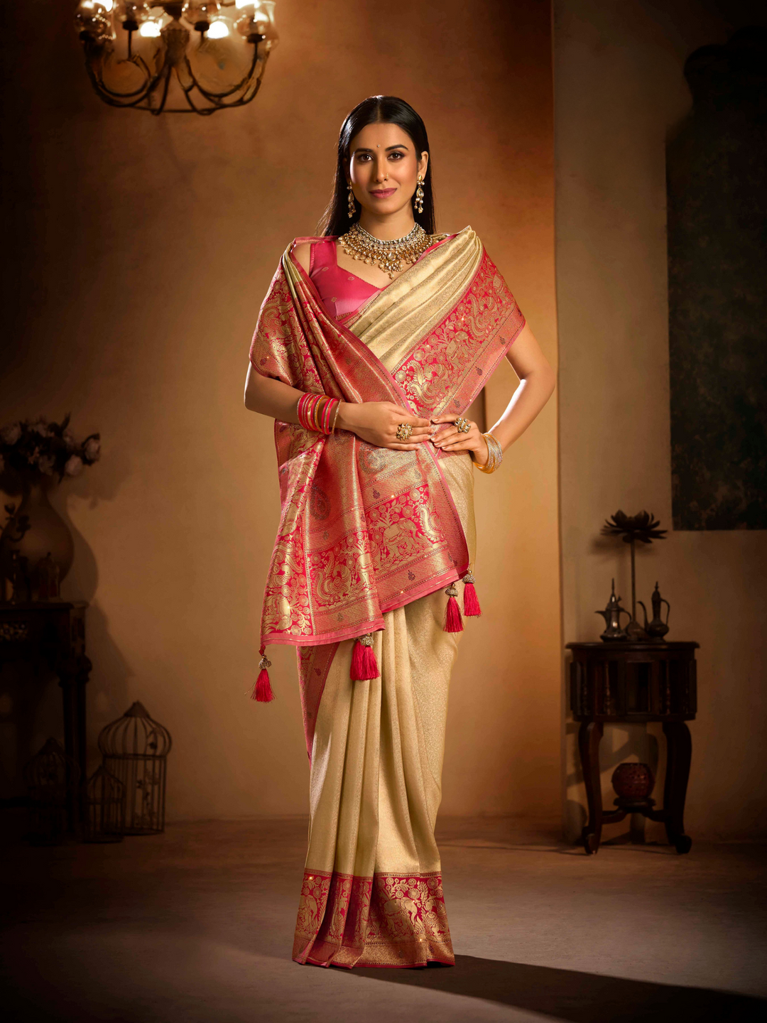 Exclusive South Silk Elephant Border saree